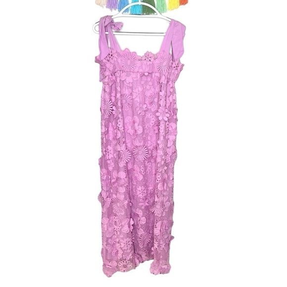 J. Marie Bria Lavender Purple Floral Tie Strap Lace Midi Dress Size Extra Small - Picture 10 of 17